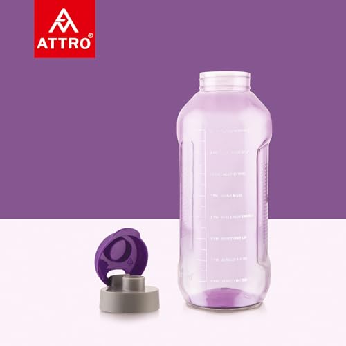 Image of ATTRO Ultra Pro Motivational 1.5-Liter BPA-Free Water Bottle with Leak-Proof Flip-Top Cap, Nylon Strap and Stylish Color for Daily Hydration- Violet-Set Of 4