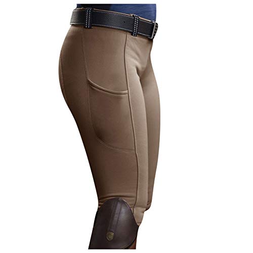 LRWEY Pantalones de equitación para mujer Ejercicio de cintura alta Deportes de yoga Equestre Pantalones de mujer Pantalones ecuestres, Caqui E, XL