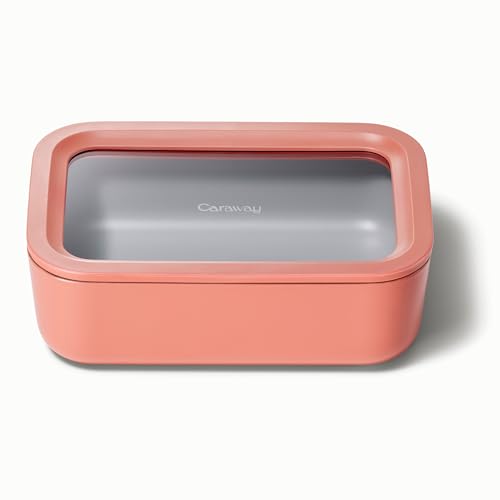 Caraway Glass Food Storage - 6.6 Cup Glass Container - Ceramic Coated Food Container - Non Toxic, Non Stick Lunch Box Container with Glass Lids - Dishwasher, Oven, & Microwave Safe - Perracotta
