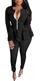 ThusFar Women Two Piece Clubwear Suit Open Front Blazer and High Waist Sweatpants Outfits Party Night Club Set Black 2XL