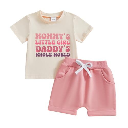 Toddler Baby Girl Summer Clothes Infant Outfit Letter Print Short Sleeve T Shirt Tops and Jogger Shorts Set