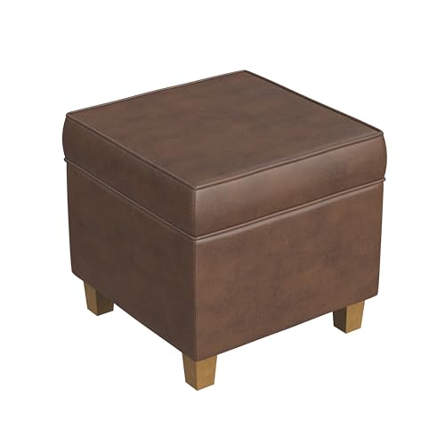 Image of HomePop 18 inch Square Storage Ottoman - Brown Faux Leather