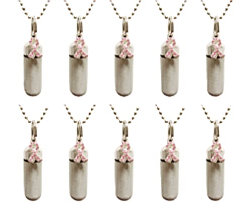 Set of 10 Brushed Silver Breast Cancer Awareness CREMATION URN Necklaces, Handmade, Custom Engravable, Memorial Keepsakes, Ashes Jewelry