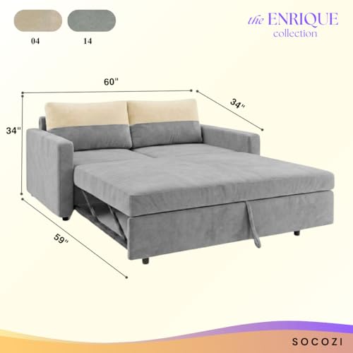 Image of SOCOZI Enrique 2 Seater Sofa Cum Bed | Soft Velvet Suede Fabric | Modern Convertible Design | Plush Comfort Seating for Living Room (Light Grey)
