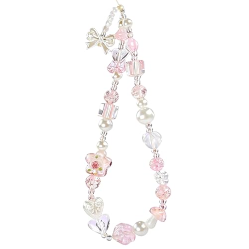 CasaPopz Beaded Camera Wrist Strap Cute Digital Camera Charm Lanyard Phone Wristlet Charms Phone Chain for Camera (Bow&Flower)