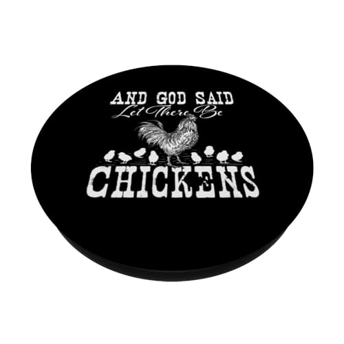 And God Said Let There Be Chickens - Farm Animal Farming PopSockets Swappable PopGrip, Black - Image 2