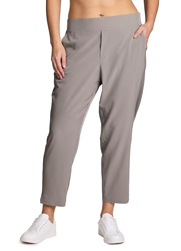 RBX Activewear Women's Plus Size Ankle Pant with Pockets Lightweight Quick Drying Woven Straight Leg Pants Ribbed Side Driftwood 3X