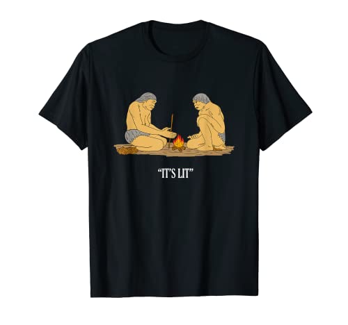 Photo de T-shirt It's Lit - Cavemen Discovering Fire Meme T-Shirt