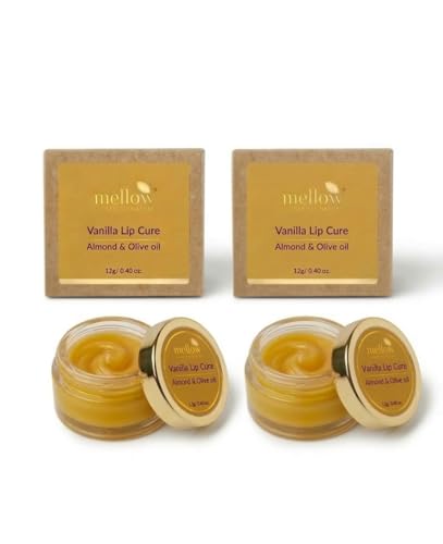 Image of Mellow Herbals Ayurvedic Vanilla Lip Cure | Cracked, Dry & Chapped Lips Care with Almond Oil & Jasad Bhasma | Deep Moisturization & Nourishment Lip Balm for Men & Women | 12g, Pack of 2