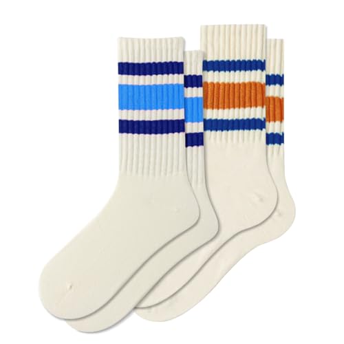 Fszsaa Fun Novelty Retro Striped Crew Socks Athletic Half Calf Casual Cotton Socks Women