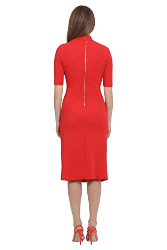 Image of Maggy London Women's Maggy London Women's Dresses Side Pleat Dress with Asymmetric Neck and Elbow Sleeves
