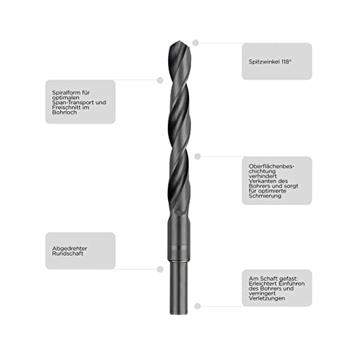 kwb HSS Metallbohrer Ø 13 mm - Abgedrehter Schaft, DIN 338 - Spiralbohrer für Metall - Universell einsetzbar