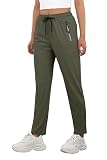 IWOLLENCE Seniors Lightweight Breathable Travel Pants with Zipper Pockets Teen Stretch Active Quick Dry Running Pant Camping Workout Hiking Fishing Joggers for Women Over 50 Comfy Fit Olive Green, XL