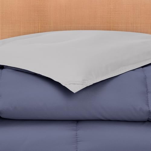 Image of Modern Threads Down Alternative Reversible Comforter Deep Blue /Silver Twin