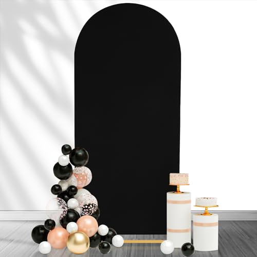 Image of SoarDream Black Spandex Arch Cover 6FT Brithday Arch Backdrop Cover Stretchy Backdrop Chiara Wall Arch Stand Cover for Ceremony Wedding Balloon Stand- Ideal for Balloon Arches