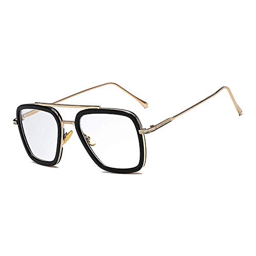CREEK Blue Light Blocking Blue Cut Zero Power anti-glare Retro Square Eyeglasses,Tony Stark Frame for Eye Protection from UV 