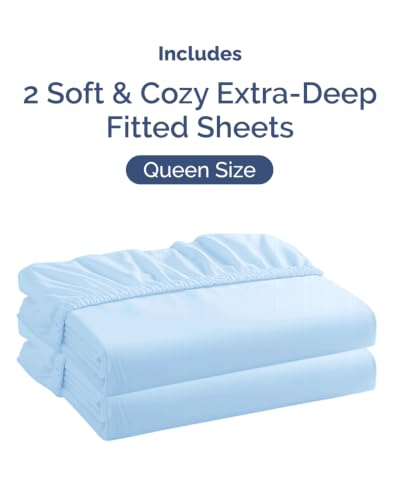 Image of CGK Linens 2 Pack Extra Deep Queen Fitted Sheets - Light Blue