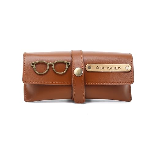 Image of AICA Personalised Name & Charm Leather Sunglass Case Cover for Men & Women | Hard Case Eyewear Cover