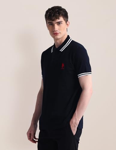 Image of U.S. Polo ASSN. Solid Slim Fit Polo T Shirts for Men - 100% Cotton, Half Sleeves Mens Tshirt