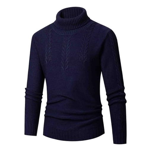 Men's Turtleneck Pullover Sweaters Long Sleeve Slim Fit Solid Color Twisted Knit Sweater Fashion Warm Winter Tops