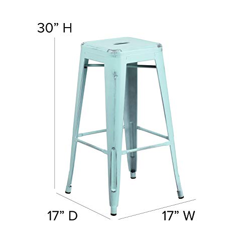 Flash Furniture Commercial Grade 30" High Backless Distressed Green-Blue Metal Indoor-Outdoor Barstool #TOP3