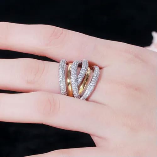 Twist Lines Geometric Cubic Zircon Ring Multi-Tone Gold Plated Fashion Jewellery4