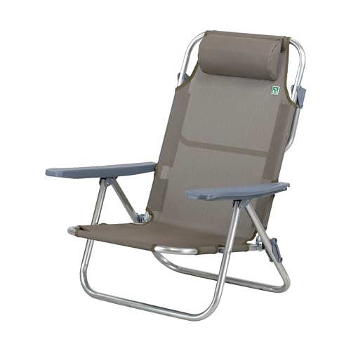 Totò Piccinni Spiaggina AVANA sedia sdraio pieghevole in Alluminio e Textilene con cusino e braccioli e schienale alto reclinabile 6 posizioni (1, Tortora)