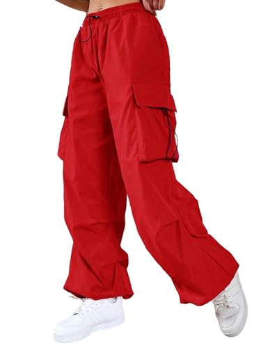 SweatyRocks Women's Drawstring Elastic Waist Loose Pants Casual Flap Pocket Cargo Pants Trousers