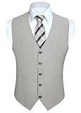HISDERN Men's Suit Vest Gray Vintage Tuxedo Vests for Men Business Formal Grey Dress Vest Prom Waistcoat with 3 Pocket