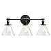 Permo Vintage Industrial Antique Three-Light Wall Sconces with Funnel Flared Clear Glass Shade (Black)