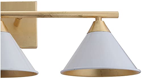 Image of JONATHAN Y Yvette 3-Light Wall Sconce 25 inch Metal Vanity, White /Gold Leaf | Modern Bathroom Mirror Fixture, Cone Shade, UL Listed, For Bathroom Mirror, Bedroom, Hallway, Hardwired, LED Bulb Included