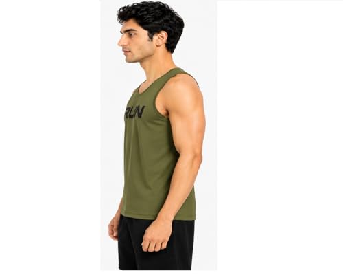Image of Men's Gym Vest with Run Print, Sleeveless Athletic Tank Top for Running and Workout