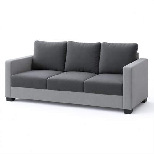 Image of FURNY Haster 3 Seater Fabric Sofa Set (Dark Gray-Light Gray) with Velvet Finish | Durable Comfort | Ideal for Living Room