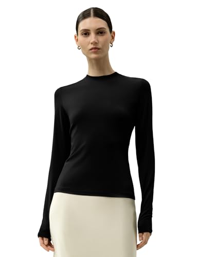 Image of LilySilk Women Silk Breeze Jersey T-Shirt Long Sleeves Slim Fit Tee Ladies Soft and Stretch Round Neck