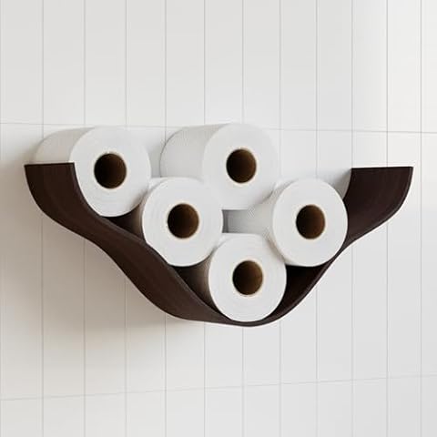 Toilet Paper Holder, Wooden Shelf, Cloud WC Roll Storage, Wall Mount Floating Rolls Rack, Unique Holders for Bathroom, TP Organizer (Smoked Oak) Cover