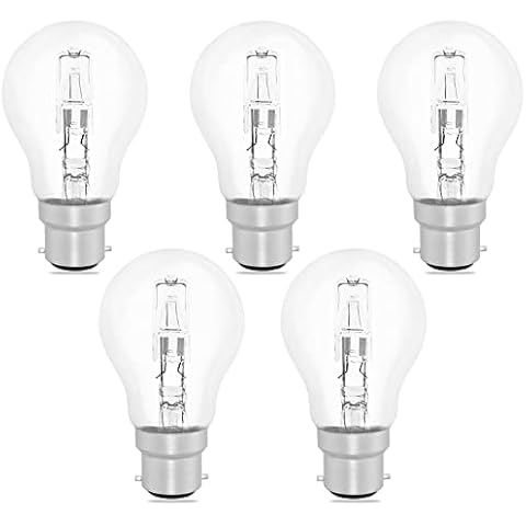 42 Watt Halogen GLS Clear Light Bulb B22 BC Bayonet Cap 240V Dimmable, A55 B22d Bayonet Halogen Classic Light Bulb 42W, 650LM Warm White 2700K, B22 Globe Bulb for Ceiling Lamp, Floor Lamp, Pack of 5 Cover