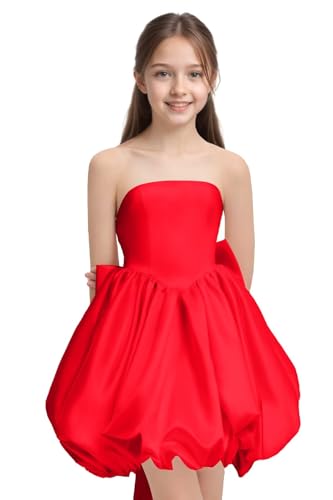 Puffy Satin Homecoming Dresses for Teens 2025 Short Flower Girl Dress with Bow Cocktail Party Gown3