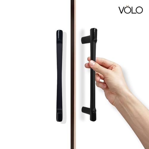 Image of VOLO Wardrobe Cabinet Handle - Sleek Pull Handle for Drawers, Wardrobes, Sliding Doors, and Cabinets in Kitchen, Bedroom, and Office (R-241) (1, Black, 160MM (8 Inch))