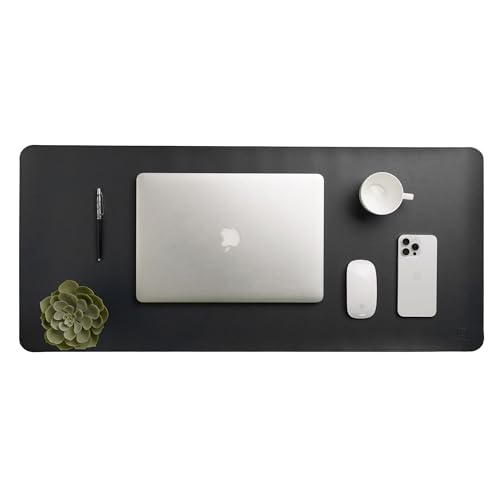 Image of Premium Vegan Leather Desk Mat, Reversible Anti-Skid Mouse Pad, 90x40cm, Dual-Side Waterproof for Gaming, Office, Work from Home (TAN & Black)