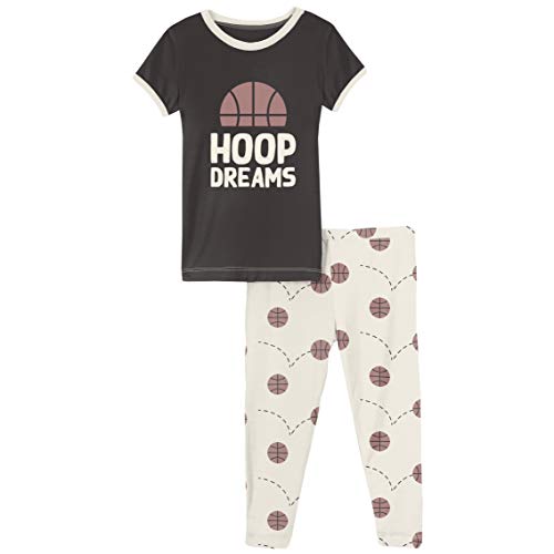 KicKee Pants - Graphic Pajama Set with Short Sleeves, Ultra Soft and Snug Fitting PJâ€™s - Matching Top and Bottom Sleepwear Set, Newborn to Baby Pajamas (Natural Basketball - 4T)