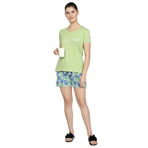 Image of Club A9 Women Cotton Regular Fit T-Shirt and Shorts Night Suit | Two Piece Set