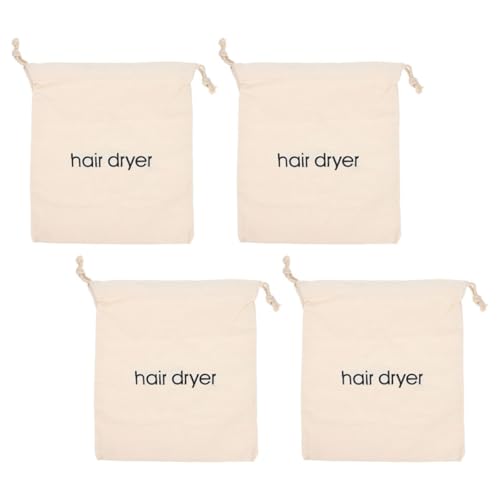 Garneck Bolsa de Tela de Algodón Cordón para Secador de Pelo 4 Piezas Tamaño 33X30 CM Color Beige Bordado Inglés Bolsa Organizadora de Viaje Resistente y Reutilizable para