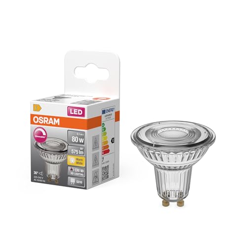 OSRAM LED-Spot Reflektor Superstar PAR16 80 dimmbar, 2700 K warmweiß, 6,1 W, GU10, 36°, 575 lm, 15.000h, für Spotbeleuchtung, Geschäfte, Gastronomie