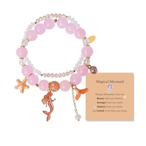 Image of LZ Emotion 2 Pcs Mermaid Bracelet Set Beaded Mermaid Charm Bracelets Starfish Summer Jewelry Mermaid Gifts Birthday Party Decoration