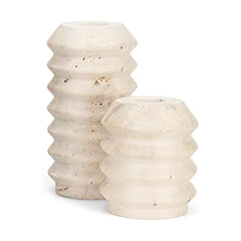 WORHE Candle Holders True Natural Travertine Stone 0.4" Thick, Set of 2 Premium Marble Candlestick Holder for Wedding Dinning Party, Candle Stand for 3/4 inch Thick Candles Color White (ZT002) Cover