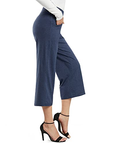Image of Promover 14 inch /21 inch /23 inch /25 inch Inseam Capri Pants for Women Wide Leg Yoga Cropped Pants with Pockets Loose Casual Summer Pant