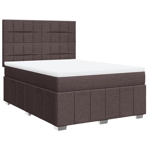 vidaXL Cama con somier, cama doble con colchón LED, colchón, estructura de cama con somier, cabecero, cama tapizada para dormitorio, color marrón oscuro, 160 x 200 cm, tela