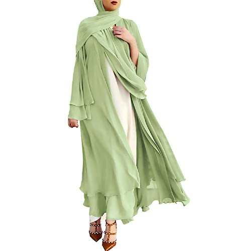 Women's Chiffon Muslim Cardigan Kaftan East Arabian Abaya Dress Casual Islamic Cover Up Long Dresses