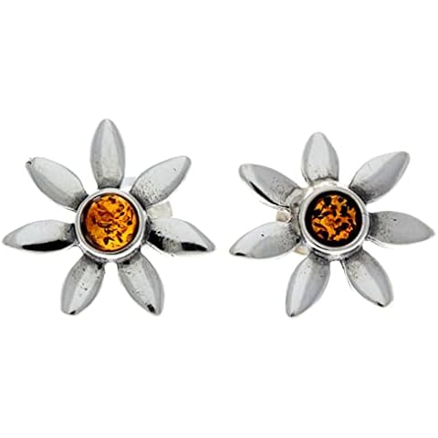 Beautiful 925 Sterling Silver & Baltic Amber Designer Studs Earrings SilverAmber - 8477 Cover