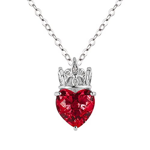 Necklace Queen Niece Jewelry Party Princess For Girls Granddaughter Crystal Women Girl Pendant Crown Gift Teen For Daughter Birthday Necklaces Heart Necklaces & Chains For Women (Red, One Size) #TOP26